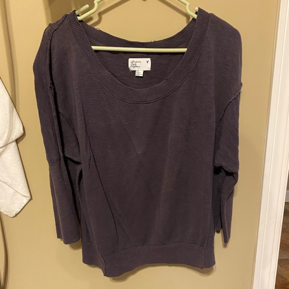American Eagle Purple Sweater with Exposed Stitching